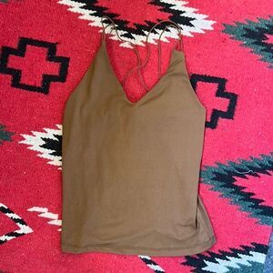 Gaze Sleeveless Blouse Tank Top Spaghetti Straps Brown Women Small V Neck Tank
